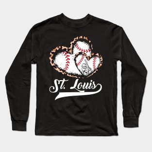 St. Louis, leopard, Twin hearts, baseball players, love baseball Long Sleeve T-Shirt